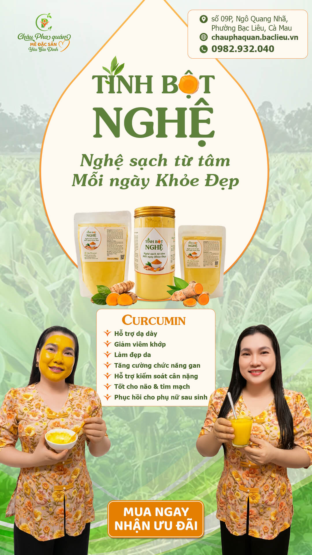 Tinh bột nghệ nguyên chất Châu Pha quán - Nghệ sạch từ tâm, mỗi ngày khỏe đẹp